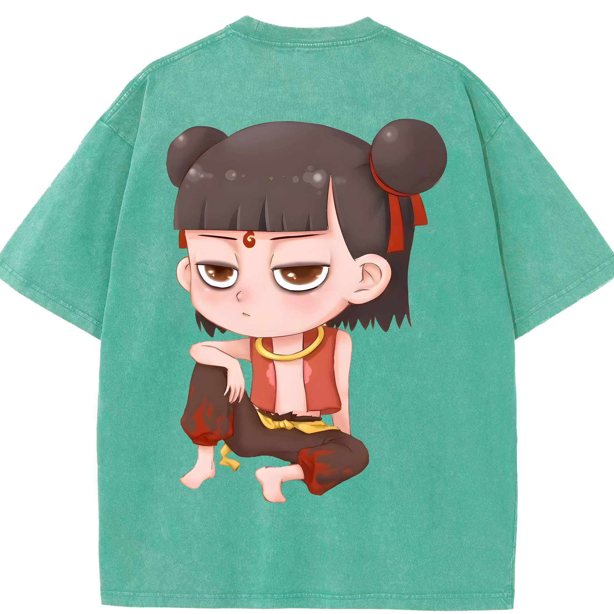 （画像用） Ne Zha 2 ナタ 魔童の大暴れ 綿100% ヴィンテージ風 半袖Tシャツ（背面プリント）